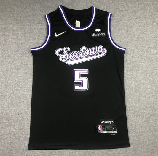 De’Aaron Fox #5 Sacramento Kings Jersey – Black “Sactown” & Blue Throwback Edition